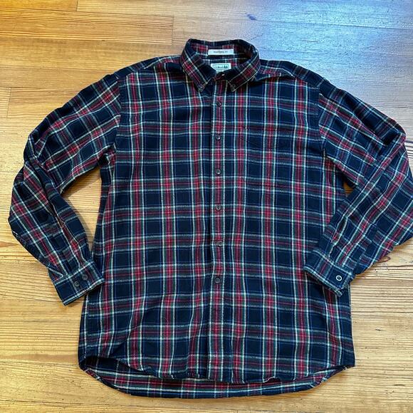 L.L.Bean blue red plaid heavy cotton long sleeve button up shirt SIZE L - Picture 1 of 5